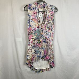 Rococo Sand NWT Pink Floral Sleeveless Mini Dress Side Tie with Tassels Small